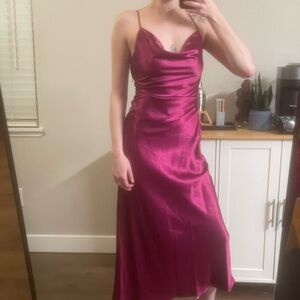 Zara “Satin Effect” Midi Dress (magenta, size S)